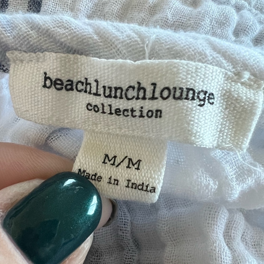 Beach Lunch Lounge Medium Cotton Pastel Stripe Neutral Shirt Coastal Casual Soft - Picture 8 of 9